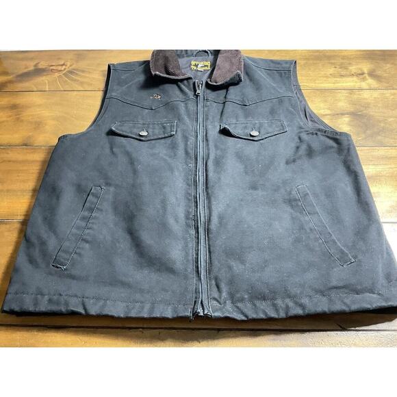 Wyoming Traders Western Black Vest Conceal Carry Full Zip Large Corduroy Collar - Picture 4 of 14